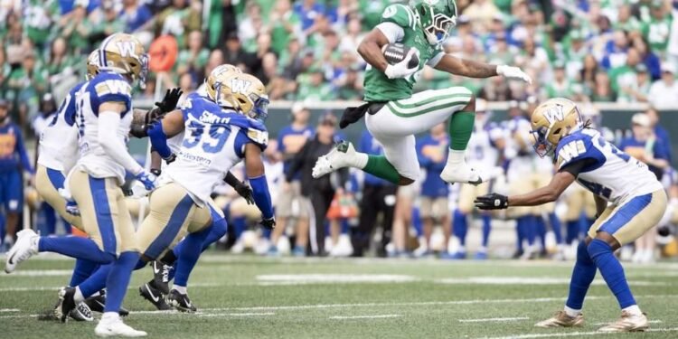 Riders Edge Bombers in OT on Stevens' 3-TD Night